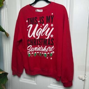 Ugly Christmas Sweatshirt Holiday Lights Red Crewneck Womens Large *Washwear*